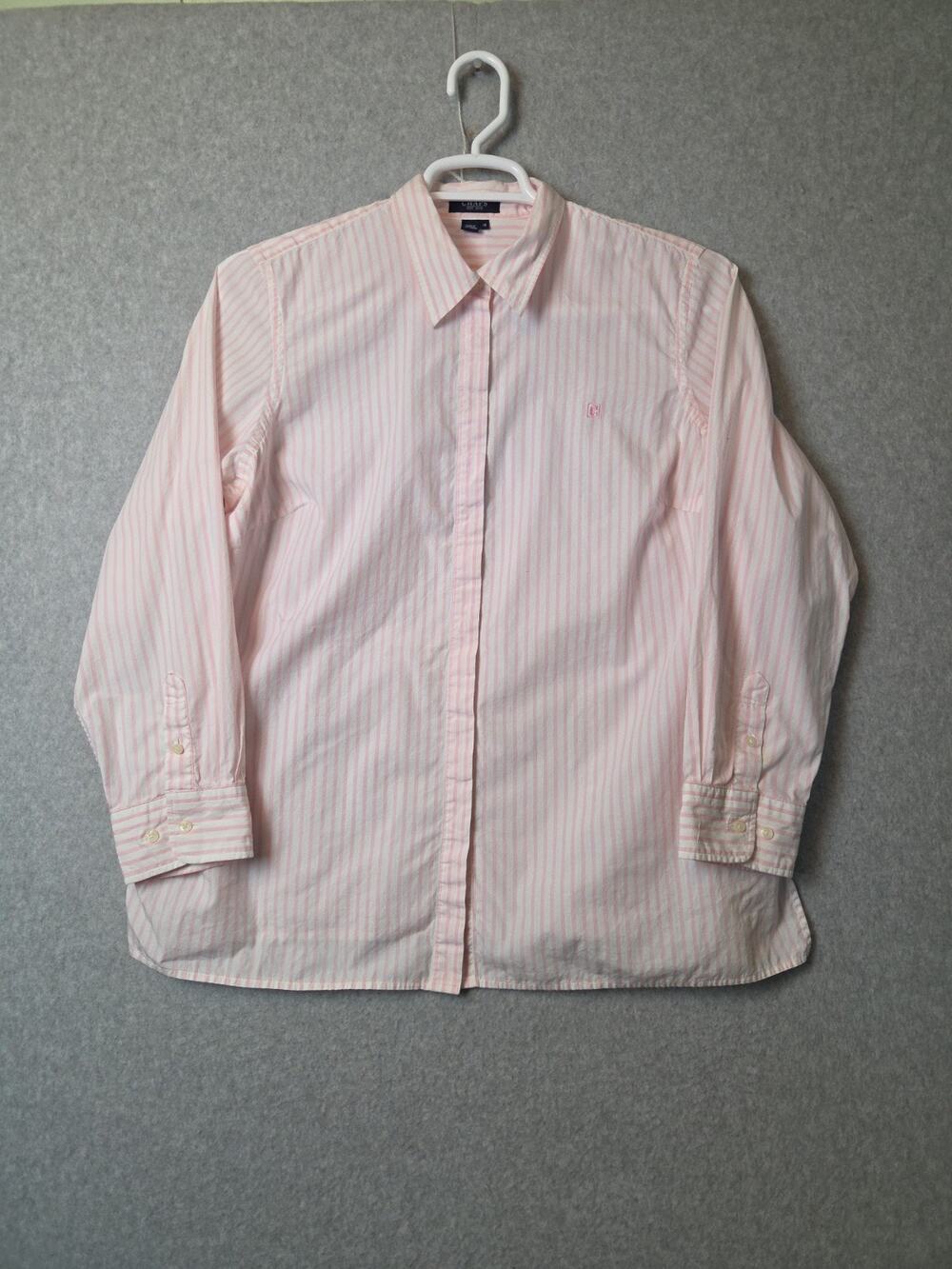 Chaps 100% Cotton Pink Striped LS Button Up Classic Career Shirt Women's Plus 1X